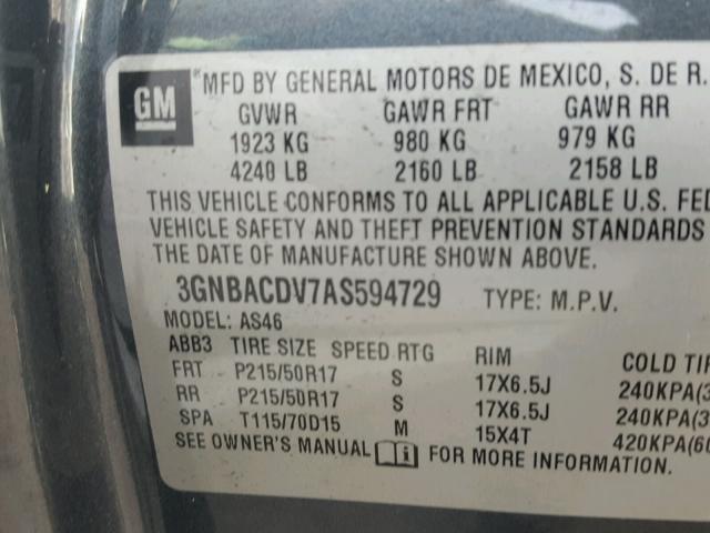 3GNBACDV7AS594729 - 2010 CHEVROLET HHR LT GRAY photo 10