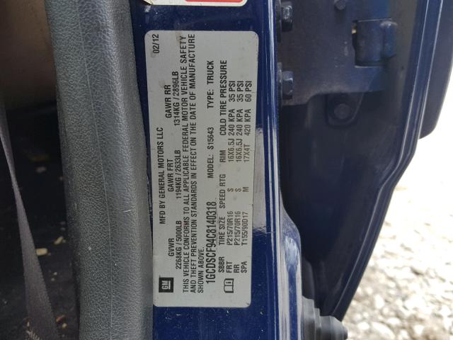 1GCDSCF94C8140318 - 2012 CHEVROLET COLORADO L BLUE photo 10