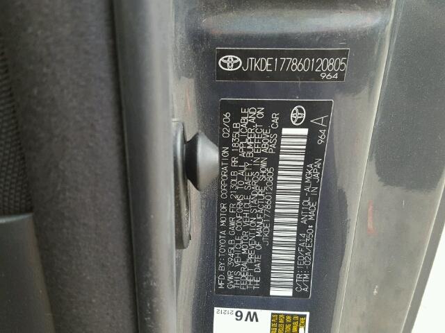 JTKDE177860120805 - 2006 TOYOTA SCION TC 灰色 照片 10