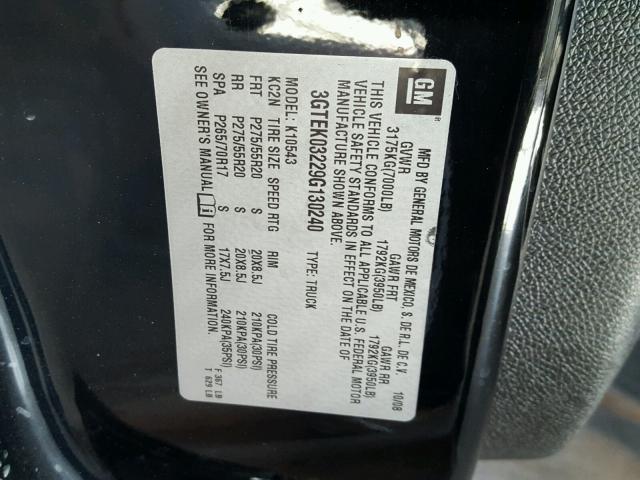 3GTEK03229G130240 - 2009 GMC SIERRA K15 BLACK photo 10