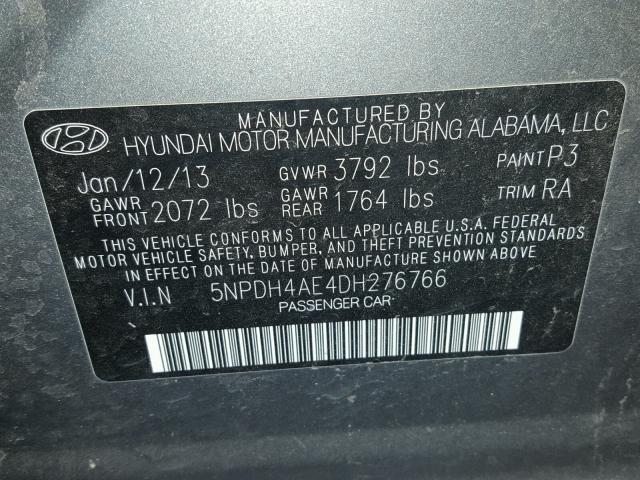 5NPDH4AE4DH276766 - 2013 HYUNDAI ELANTRA GL CHARCOAL photo 10