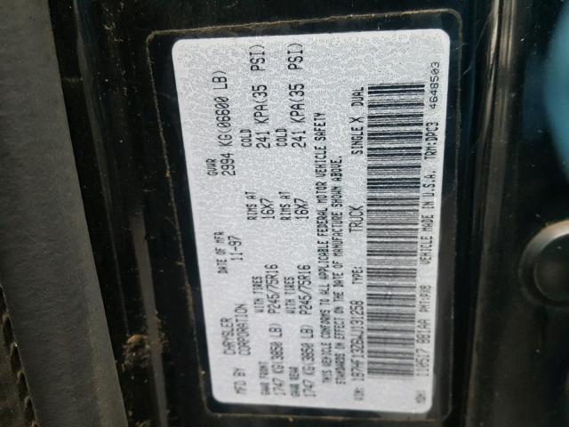 1B7HF13Z6WJ131258 - 1998 DODGE RAM 1500 BLACK photo 10