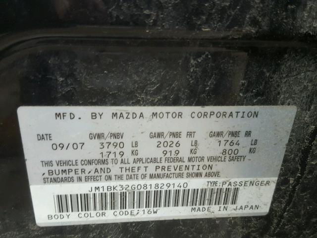 JM1BK32G081829140 - 2008 MAZDA 3 I BLACK photo 10