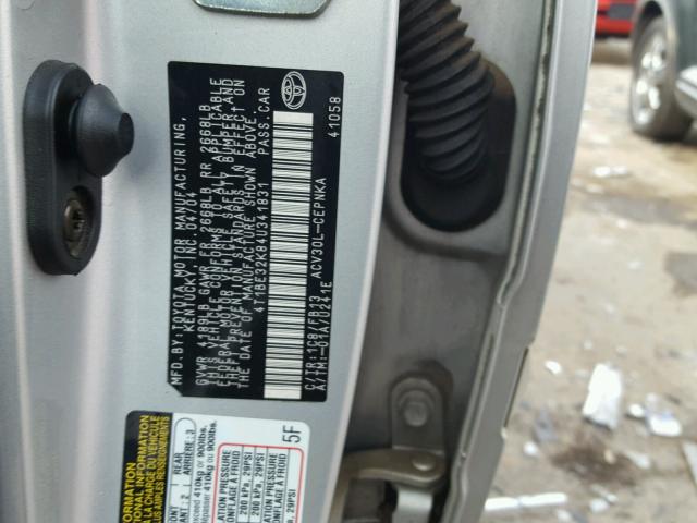 4T1BE32K84U341831 - 2004 TOYOTA CAMRY LE SILVER photo 10