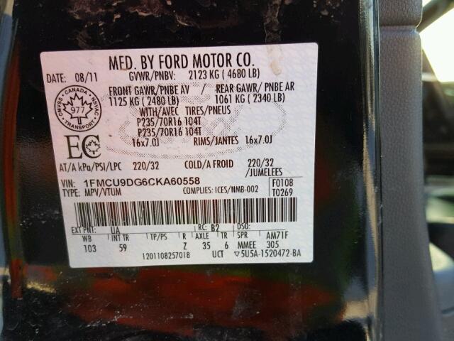 1FMCU9DG6CKA60558 - 2012 FORD ESCAPE XLT BLACK photo 10