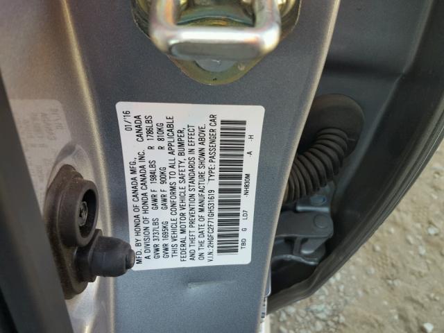 2HGFC2F71GH531619 - 2016 HONDA CIVIC EX 银色 照片 10