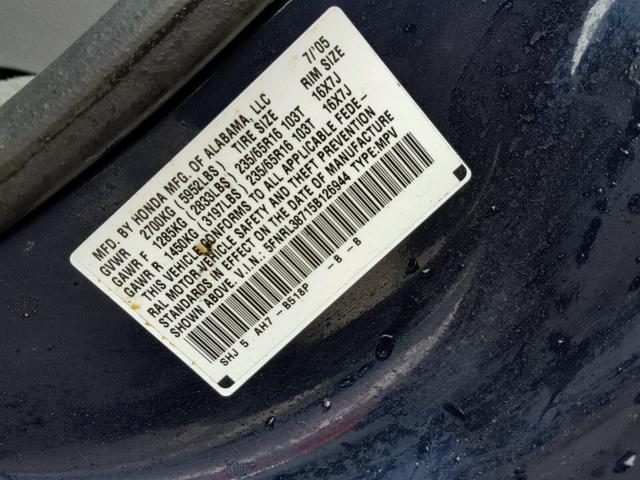 5FNRL38715B126944 - 2005 HONDA ODYSSEY EX BLUE photo 10