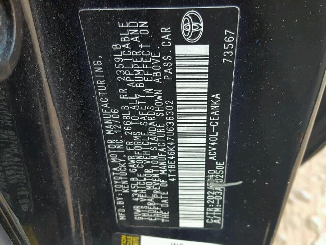 4T1BE46K47U636302 - 2007 TOYOTA CAMRY NEW BLACK photo 10