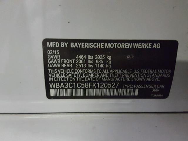 WBA3C1C58FK120527 - 2015 BMW 328 I SULE WHITE photo 10