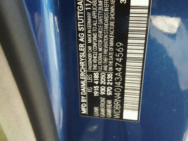 WDBRN40J43A474569 - 2003 MERCEDES-BENZ C 230K SPO BLUE photo 10