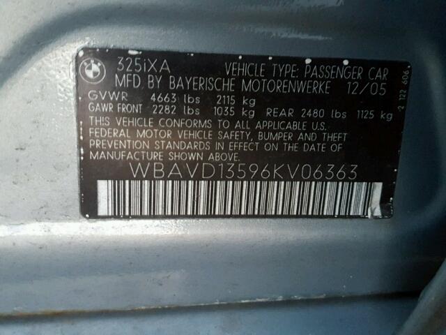 WBAVD13596KV06363 - 2006 BMW 325 XI GRAY photo 10