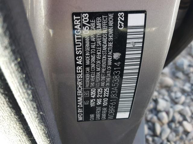 WDBRF61J83A538314 - 2003 MERCEDES-BENZ C 240 GRAY photo 10