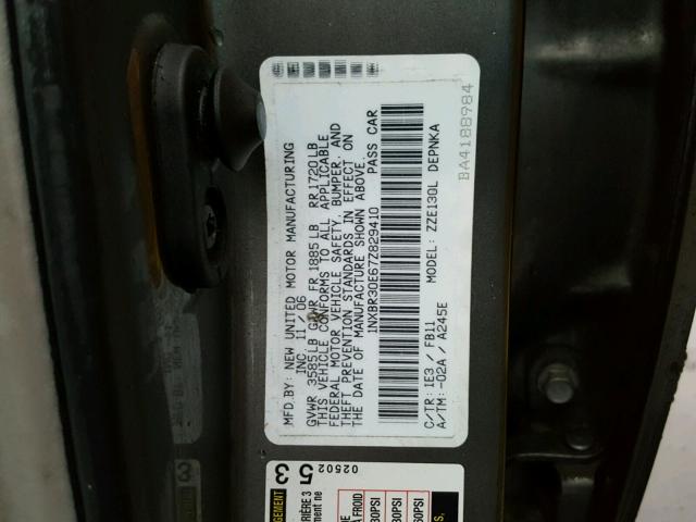 1NXBR30E67Z829410 - 2007 TOYOTA COROLLA CE GRAY photo 10