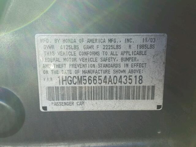 1HGCM56654A043518 - 2004 HONDA ACCORD EX BLACK photo 10