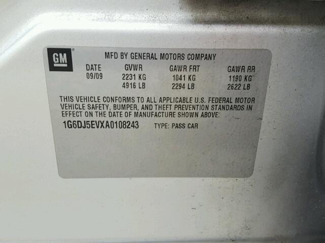 1G6DJ5EVXA0108243 - 2010 CADILLAC CTS PERFOR Gümüş foto 10