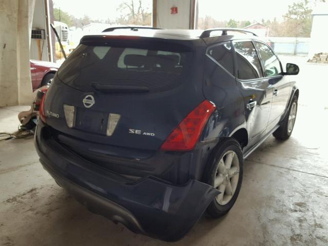 JN8AZ08W64W311619 - 2004 NISSAN MURANO SL BLUE photo 4