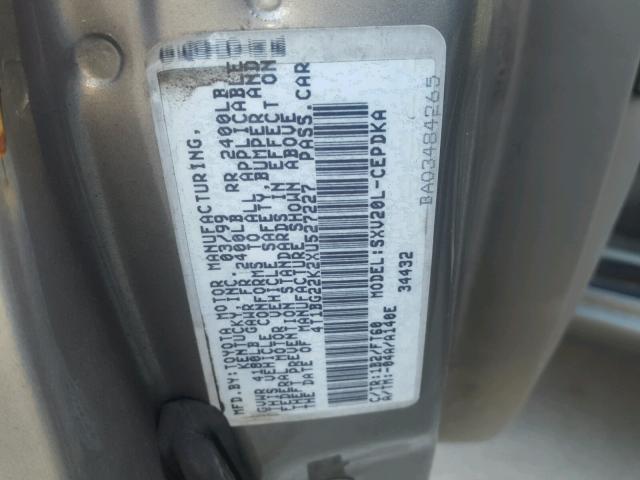 4T1BG22K2XU527227 - 1999 TOYOTA CAMRY CE BEIGE photo 10