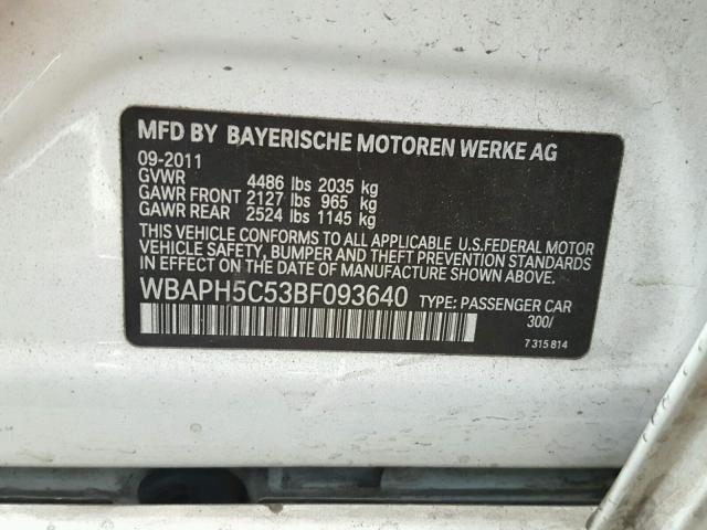 WBAPH5C53BF093640 - 2011 BMW 328 I SULE WHITE photo 10