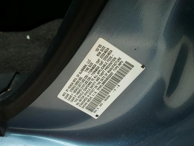 5FNRL38806B033357 - 2006 HONDA ODYSSEY TO BLUE photo 10