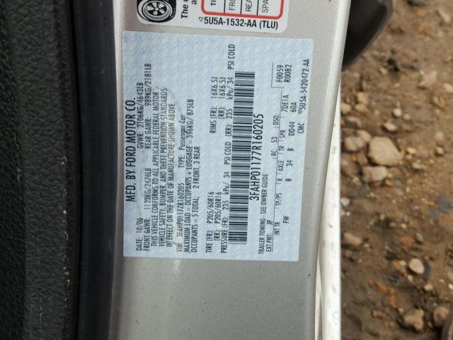 3FAHP01177R160205 - 2007 FORD FUSION SE SILVER photo 10