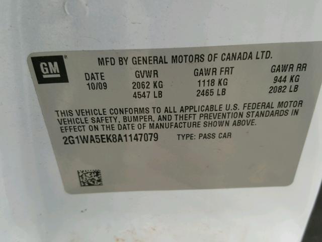 2G1WA5EK8A1147079 - 2010 CHEVROLET IMPALA LS WHITE photo 10