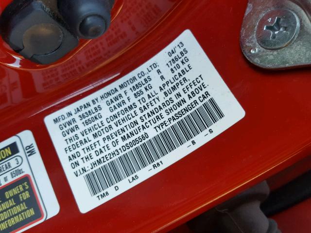 JHMZE2H31DS005560 - 2013 HONDA INSIGHT RED photo 10