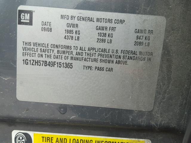 1G1ZH57B49F151365 - 2009 CHEVROLET MALIBU 1LT CHARCOAL photo 10