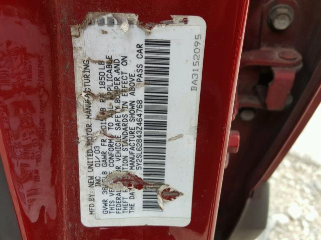 5Y2SL62843Z464768 - 2003 PONTIAC VIBE RED photo 10