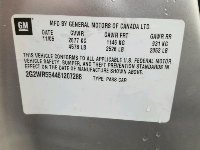 2G2WR554461207288 - 2006 PONTIAC GRAND PRIX SILVER photo 10
