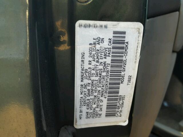 4T1BG22K9YU938772 - 2000 TOYOTA CAMRY CE GREEN photo 10