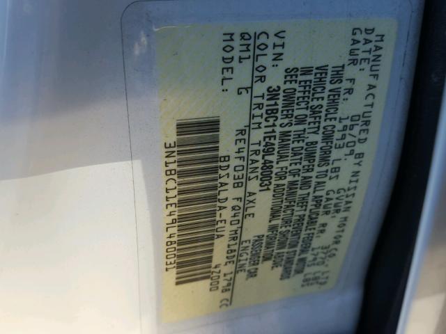 3N1BC11E49L480031 - 2009 NISSAN VERSA S WHITE photo 10