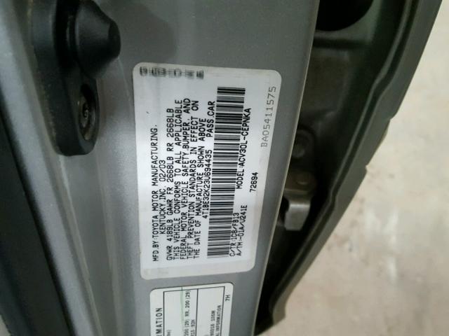 4T1BE32K23U694435 - 2003 TOYOTA CAMRY LE SILVER photo 10
