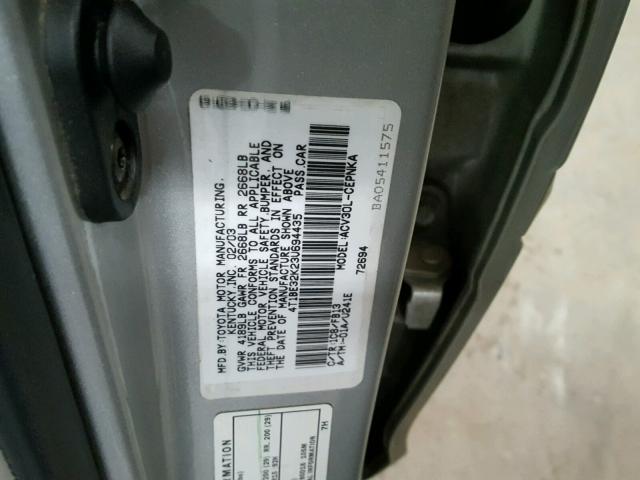 4T1BE32K23U694435 - 2003 TOYOTA CAMRY LE ვერცხლისფერი ფოტო 10