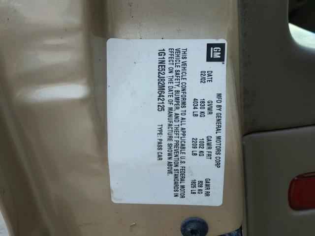 1G1NE52J82M642125 - 2002 CHEVROLET MALIBU LS 金色 照片 10