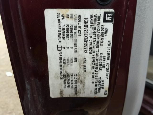 1GNDV23LX6D127772 - 2006 CHEVROLET UPLANDER L 栗色 照片 10