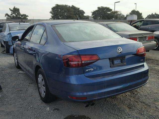 3VW267AJ1GM313179 - 2016 VOLKSWAGEN JETTA S BLUE photo 3