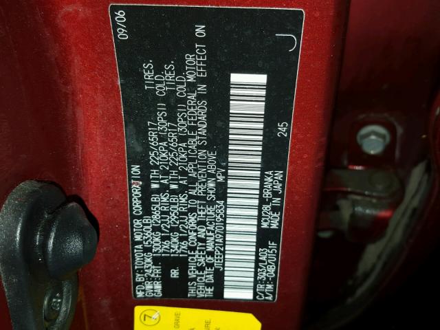 JTEEP21A970195834 - 2007 TOYOTA HIGHLANDER RED photo 10