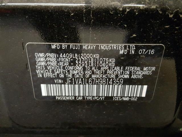 JF1VA1L67H9814359 - 2017 SUBARU WRX LIMITE BLACK photo 10