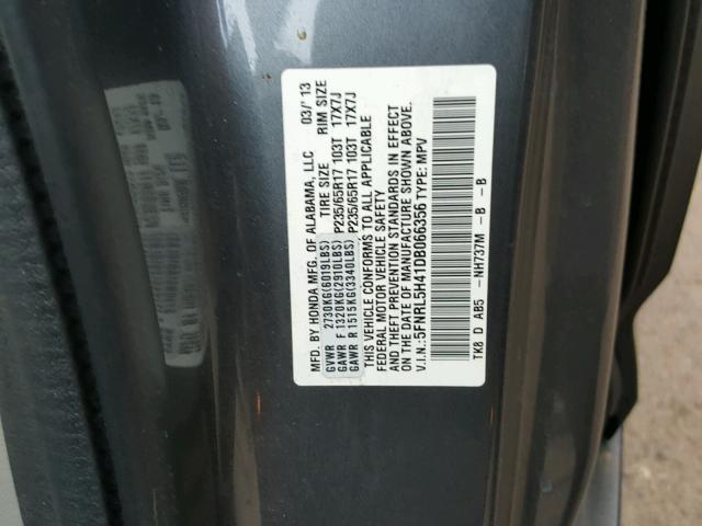 5FNRL5H41DB066356 - 2013 HONDA ODYSSEY EX GRAY photo 10