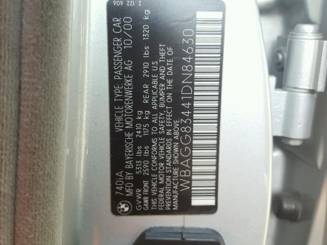 WBAGG83441DN84630 - 2001 BMW 740 I AUTO SILVER photo 10