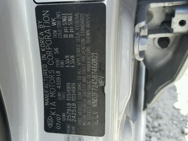 KNDJF724587460821 - 2008 KIA SPORTAGE L SILVER photo 10