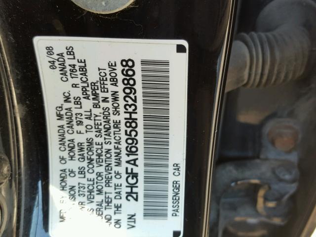 2HGFA16958H329868 - 2008 HONDA CIVIC EXL BLACK photo 10