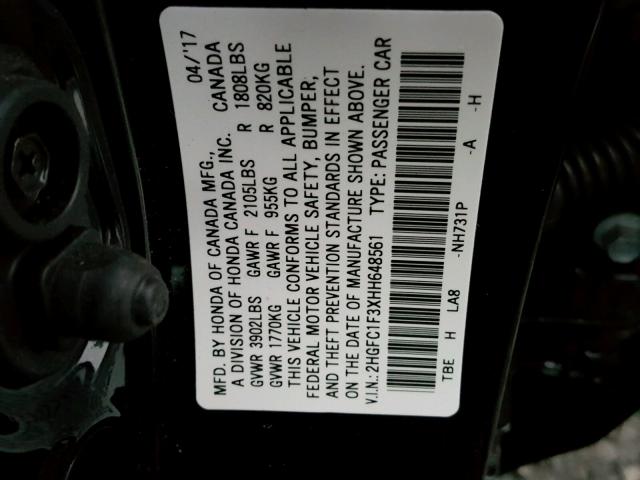 2HGFC1F3XHH648561 - 2017 HONDA CIVIC EX 黑色 照片 10
