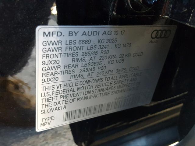 WA1VAAF75JD020634 - 2018 AUDI Q7 PRESTIG BLACK photo 10