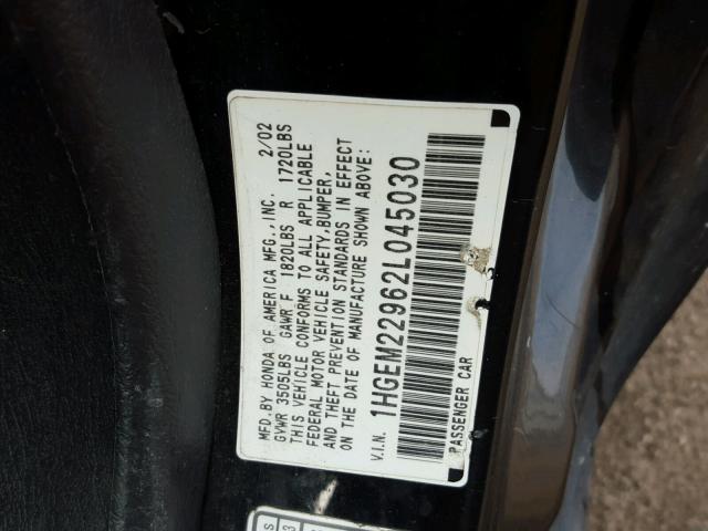 1HGEM22962L045030 - 2002 HONDA CIVIC EX 黑色 照片 10