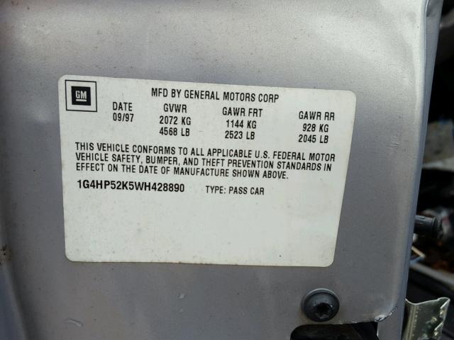 1G4HP52K5WH428890 - 1998 BUICK LESABRE CU GRAY photo 10