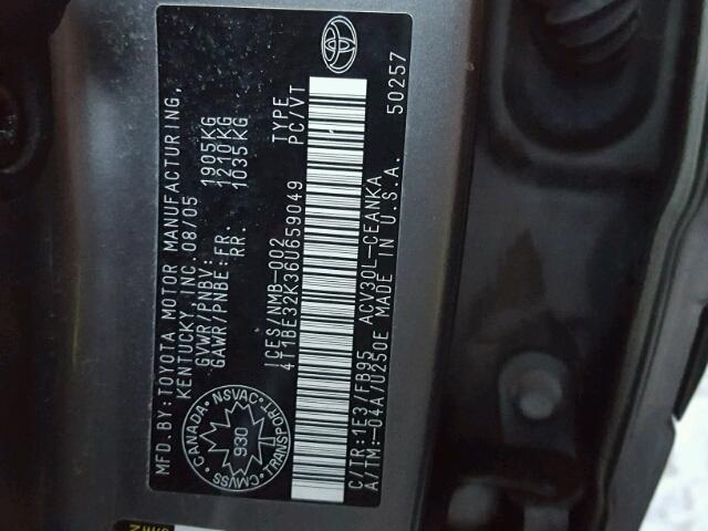 4T1BE32K36U659049 - 2006 TOYOTA CAMRY LE CHARCOAL photo 10