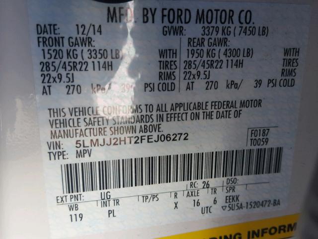 5LMJJ2HT2FEJ06272 - 2015 LINCOLN NAVIGATOR Biały zdjęcie 10