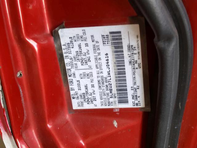 5LMEU27L1WLJ04616 - 1998 LINCOLN NAVIGATOR Czerwony zdjęcie 10