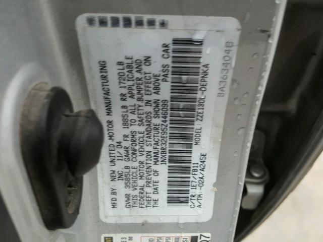 1NXBR32E95Z446099 - 2005 TOYOTA COROLLA CE SILVER photo 10